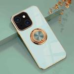 6D Electroplating Full Coverage Silicone Protective Case with Magnetic Ring Holder For iPhone 13 Pro(Light Cyan)