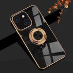 6D Electroplating Full Coverage Silicone Protective Case with Magnetic Ring Holder For iPhone 13 Pro(Black)