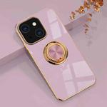 6D Electroplating Full Coverage Silicone Protective Case with Magnetic Ring Holder For iPhone 13 Pro(Light Purple)