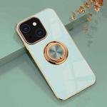 For iPhone 13 Pro Max 6D Electroplating Full Coverage Silicone Protective Case with Magnetic Ring Holder (Light Cyan)