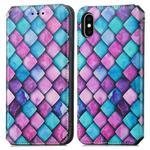 For iPhone XS Max Colorful Magnetic Horizontal Flip PU Leather Case with Holder & Card Slot & Wallet(Purple Scales)