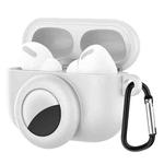 2 in 1 Anti-shock Anti-full Silicone Protective Case with Hook & Carabiner for AirPods Pro + AirTags(White)