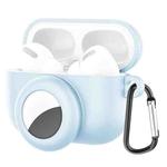 2 in 1 Anti-shock Anti-full Silicone Protective Case with Hook & Carabiner for AirPods Pro + AirTags(Light Blue)