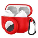 2 in 1 Anti-shock Anti-full Silicone Protective Case with Hook & Carabiner for AirPods Pro + AirTags(Red)