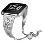 For Fitbit Versa Flower Shape Metal Diamond-studded Chain Wristband Watch Band(Silver)