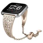 For Fitbit Versa Flower Shape Metal Diamond-studded Chain Wristband Watch Band(Retro Gold)