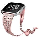 For Fitbit Versa Flower Shape Metal Diamond-studded Chain Wristband Watch Band(Pink)
