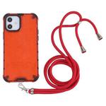 For iPhone 12 mini Shockproof Honeycomb PC + TPU Case with Neck Lanyard (Red)