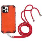 For iPhone 12 Pro Max Shockproof Honeycomb PC + TPU Case with Neck Lanyard(Red)