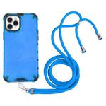 For iPhone 11 Pro Max Shockproof Honeycomb PC + TPU Case with Neck Lanyard (Blue)