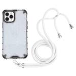For iPhone 11 Pro Max Shockproof Honeycomb PC + TPU Case with Neck Lanyard (White)