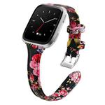 For Fitbit Versa 2 Smart Watch Leather Watch Band, Shrink Version(Pink Flower)