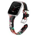 For Fitbit Versa 2 Smart Watch Leather Watch Band, Shrink Version(Red Flower)