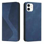 For iPhone 13 Skin Feel Magnetic S-type Solid Color Horizontal Flip Leather Case with Holder & Card Slot & Wallet(Blue)