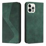 Skin Feel Magnetic S-type Solid Color Horizontal Flip Leather Case with Holder & Card Slot & Wallet For iPhone 13 Pro(Green)