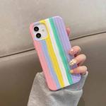 For iPhone 12 Herringbone Texture Silicone Protective Case(Rainbow Pink)