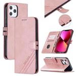 Stitching Style 2-Color Cow Texture Horizontal Flip PU Leather Case with Holder & Card Slot & Lanyard For iPhone 13(Rose Gold)