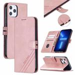 Stitching Style 2-Color Cow Texture Horizontal Flip PU Leather Case with Holder & Card Slot & Lanyard For iPhone 13 Pro Max(Rose Gold)