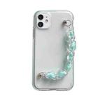For iPhone 12 / 12 Pro Dual-color PC+TPU Shockproof Case with Heart Beads Wrist Bracelet Chain(Blue)