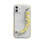 For iPhone 11 Dual-color PC+TPU Shockproof Case with Heart Beads Wrist Bracelet Chain (Yellow)