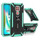 For Motorola Moto G9 Play War-god Armor TPU + PC Shockproof Magnetic Protective Case with Folding Holder(Green + Black)