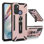 For Motorola Moto G60 War-god Armor TPU + PC Shockproof Magnetic Protective Case with Folding Holder(Rose Gold)