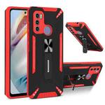 For Motorola Moto G60 War-god Armor TPU + PC Shockproof Magnetic Protective Case with Folding Holder(Red+ Black)