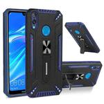 For Huawei Y7 2019 War-god Armor TPU + PC Shockproof Magnetic Protective Case with Folding Holder(Blue + Black)