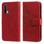 For OnePlus Nord CE 5G 7-petal Flowers Embossing Pattern Horizontal Flip PU Leather Case with Holder & Card Slots & Wallet & Photo Frame(Red)