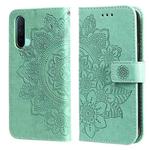 For OnePlus Nord CE 5G 7-petal Flowers Embossing Pattern Horizontal Flip PU Leather Case with Holder & Card Slots & Wallet & Photo Frame(Green)