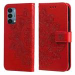 For OnePlus Nord N200 5G 7-petal Flowers Embossing Pattern Horizontal Flip PU Leather Case with Holder & Card Slots & Wallet & Photo Frame(Red)