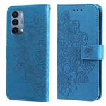 For OnePlus Nord N200 5G 7-petal Flowers Embossing Pattern Horizontal Flip PU Leather Case with Holder & Card Slots & Wallet & Photo Frame(Blue)