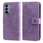 For OnePlus Nord N200 5G 7-petal Flowers Embossing Pattern Horizontal Flip PU Leather Case with Holder & Card Slots & Wallet & Photo Frame(Light Purple)