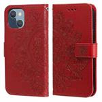 For iPhone 13 mini 7-petal Flowers Embossing Pattern Horizontal Flip PU Leather Case with Holder & Card Slots & Wallet & Photo Frame (Red)