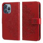 For iPhone 13 Pro 7-petal Flowers Embossing Pattern Horizontal Flip PU Leather Case with Holder & Card Slots & Wallet & Photo Frame (Red)
