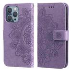 For iPhone 13 Pro 7-petal Flowers Embossing Pattern Horizontal Flip PU Leather Case with Holder & Card Slots & Wallet & Photo Frame (Light Purple)