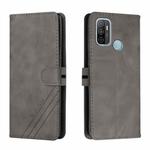 For OPPO A53 / A53s Stitching Style 2-Color Cow Texture Horizontal Flip PU Leather Case with Holder & Card Slot & Lanyard(Gray)