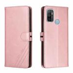 For OPPO A53 / A53s Stitching Style 2-Color Cow Texture Horizontal Flip PU Leather Case with Holder & Card Slot & Lanyard(Rose Gold)