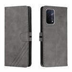 For OPPO A54 5G / A74 5G Stitching Style 2-Color Cow Texture Horizontal Flip PU Leather Case with Holder & Card Slot & Lanyard(Gray)