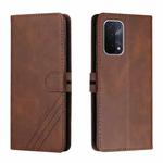 For OPPO A54 5G / A74 5G Stitching Style 2-Color Cow Texture Horizontal Flip PU Leather Case with Holder & Card Slot & Lanyard(Brown)