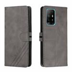 For OPPO A94 5G / A95 5G Stitching Style 2-Color Cow Texture Horizontal Flip PU Leather Case with Holder & Card Slot & Lanyard(Gray)