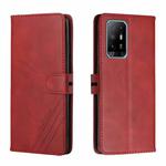 For OPPO A94 5G / A95 5G Stitching Style 2-Color Cow Texture Horizontal Flip PU Leather Case with Holder & Card Slot & Lanyard(Red)