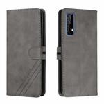 For Realme 7 Asia / Realme 7 Global Stitching Style 2-Color Cow Texture Horizontal Flip PU Leather Case with Holder & Card Slot & Lanyard(Gray)