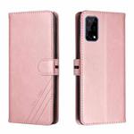 For Realme 7 5G Stitching Style 2-Color Cow Texture Horizontal Flip PU Leather Case with Holder & Card Slot & Lanyard(Rose Gold)