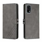 For Realme 7 Pro Stitching Style 2-Color Cow Texture Horizontal Flip PU Leather Case with Holder & Card Slot & Lanyard(Gray)