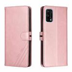 For Realme 7 Pro Stitching Style 2-Color Cow Texture Horizontal Flip PU Leather Case with Holder & Card Slot & Lanyard(Rose Gold)