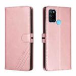 For Realme 7i Stitching Style 2-Color Cow Texture Horizontal Flip PU Leather Case with Holder & Card Slot & Lanyard(Rose Gold)
