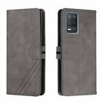 For Realme 8 5G Stitching Style 2-Color Cow Texture Horizontal Flip PU Leather Case with Holder & Card Slot & Lanyard(Gray)