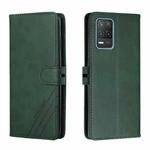 For Realme 8 5G Stitching Style 2-Color Cow Texture Horizontal Flip PU Leather Case with Holder & Card Slot & Lanyard(Green)