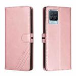 For Realme 8 / 8 Pro Stitching Style 2-Color Cow Texture Horizontal Flip PU Leather Case with Holder & Card Slot & Lanyard(Rose Gold)